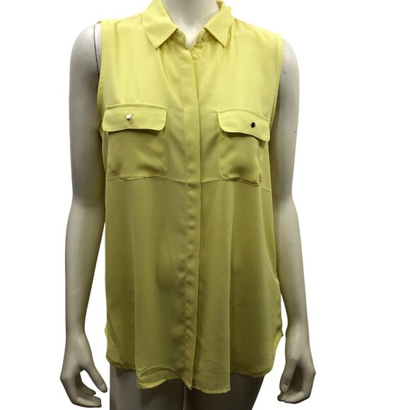Philosophy Womens Yellow Sleeveless Button-Down Blouse With Pockets Size L NWT - Picture 1 of 5